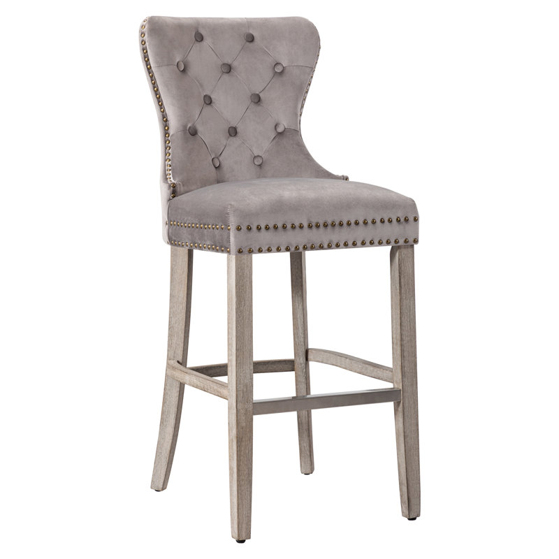 Tabouret de bar et de comptoir Kirsten, Tabouret de bar (siège d'une hauteur de 29 po), Gris / cadre gris antique