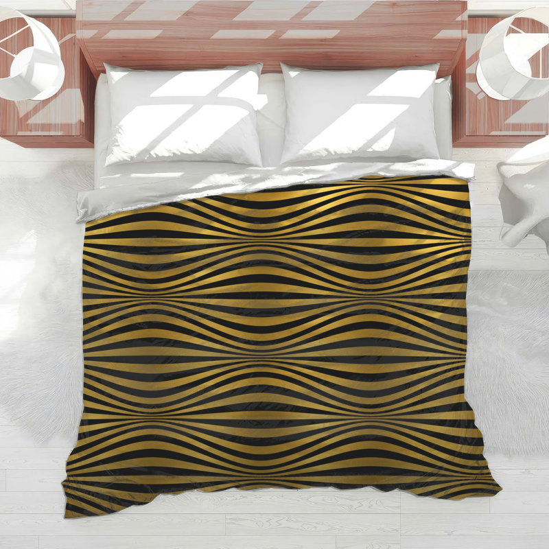 Gold Black Waves Comforter, Twin