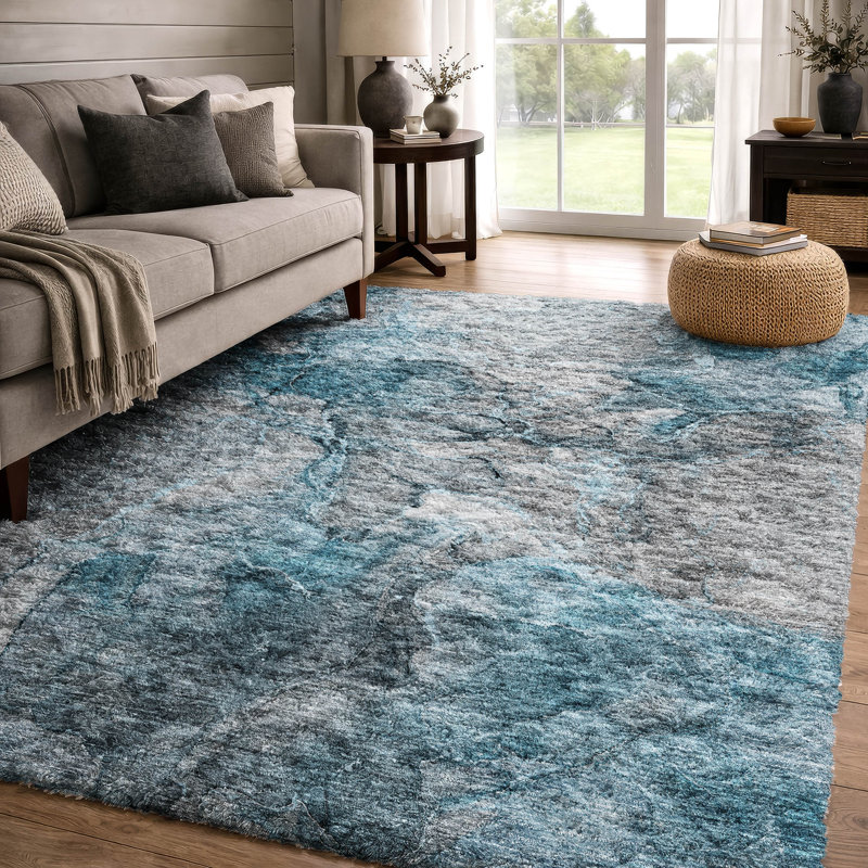 Tapis à poil long de qualité supérieure lavable à la machine ADS689, Teal, 3' x 5'