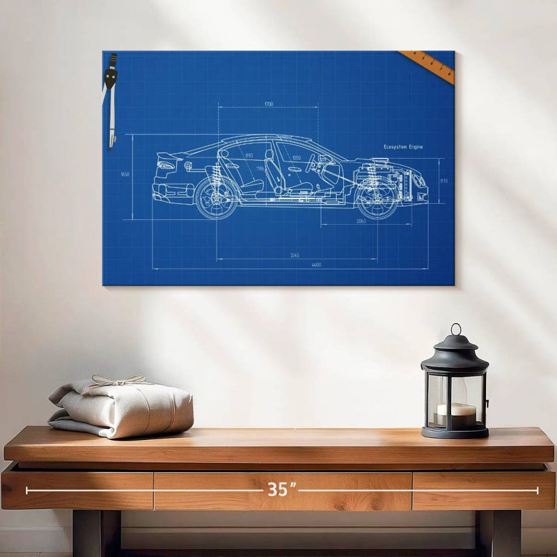 Car Blueprint, 16" H x 24" W