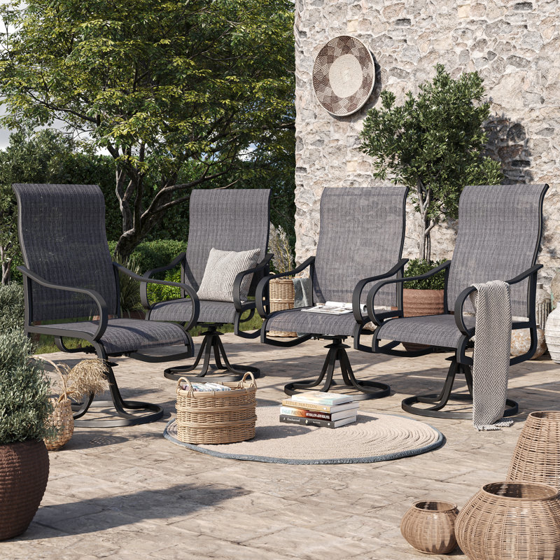 Angeli Patio Swivel Dining Armchairs, Dark Gray