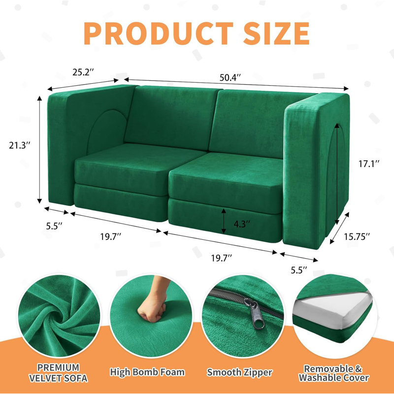 Camborne Kids and Toddler Play Couch , Convertible Folding Sofa, Modular Kids Couch for Playroom Bedroom, 10 in 1 Multifunctional Couch