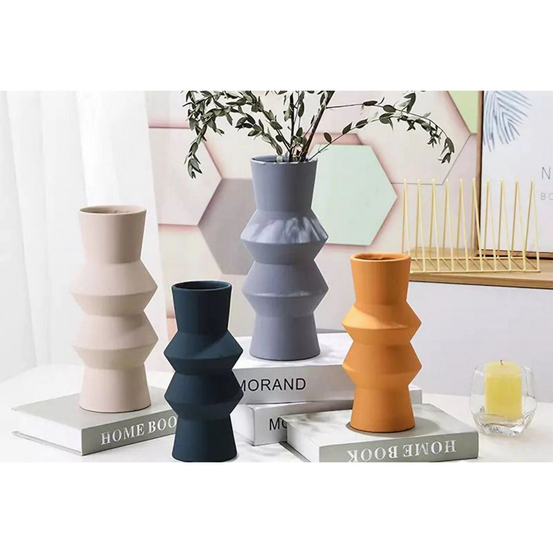 Elegant Ceramic Vase Set (4 Pieces) | Cream, Anthracite, Orange & Gray | 4.3 x 11.4 x 4.3 inches Each | 100% Ceramic | Perfect for Home Decor, Centerpieces, and Floral Arrangements, Stylish & Versatile