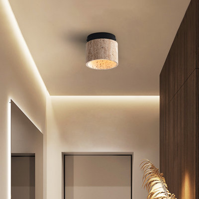 Modern Travertine 1-Light Flush Mount Ceiling Light