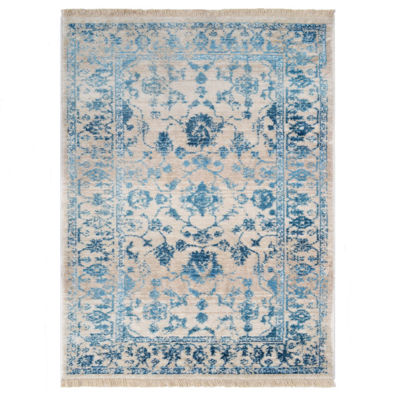 Hinnenkamp Machine Made Polyester Area Rugs - Rectangle, Ivory Blue Color, Oriental Design, Low Pile Machine Made Area Rugs for Living Room, Bed Room