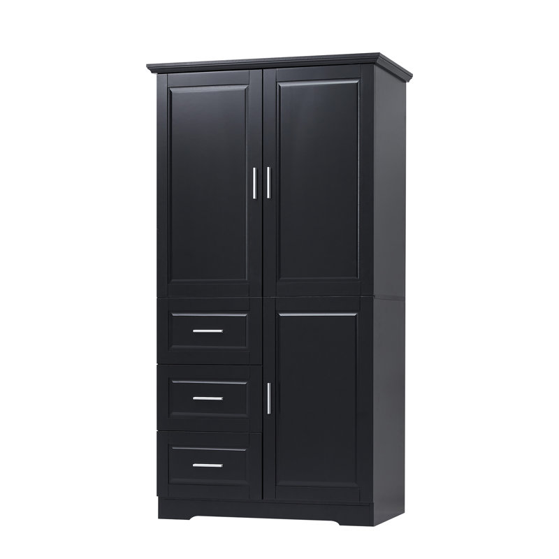 Grande armoire de rangement avec portes et 3 tiroirs, organisateur de bureau de salle de bain à tablette réglable, unité de rangement large et résistante à l'eau avec quincaillerie anti-basculement