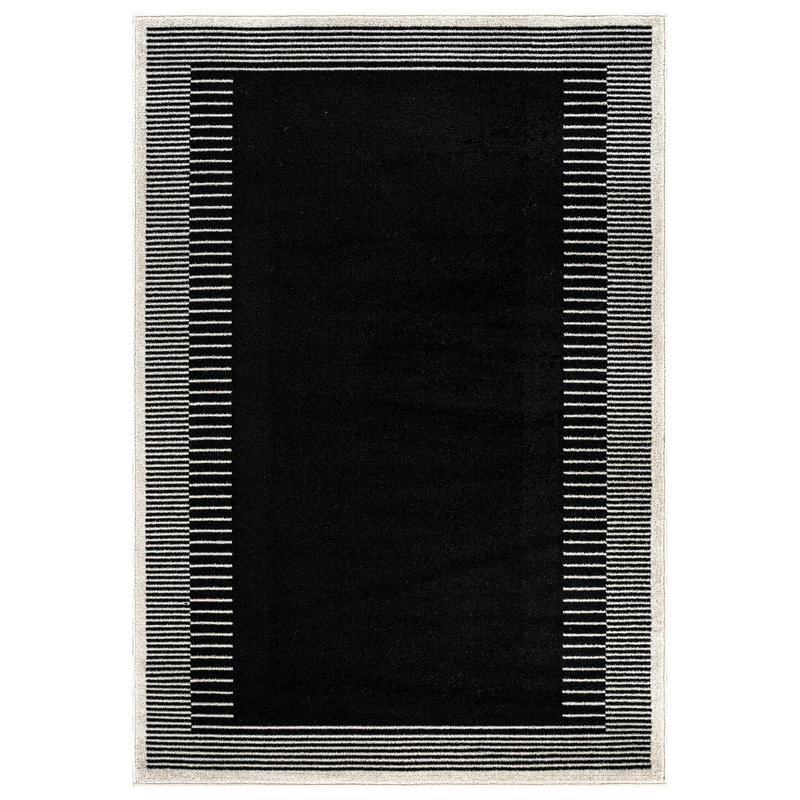 Tapis moderne à motif abstrait à bordure douce, Noir/gris, Rectangle 5 pi x 7 pi