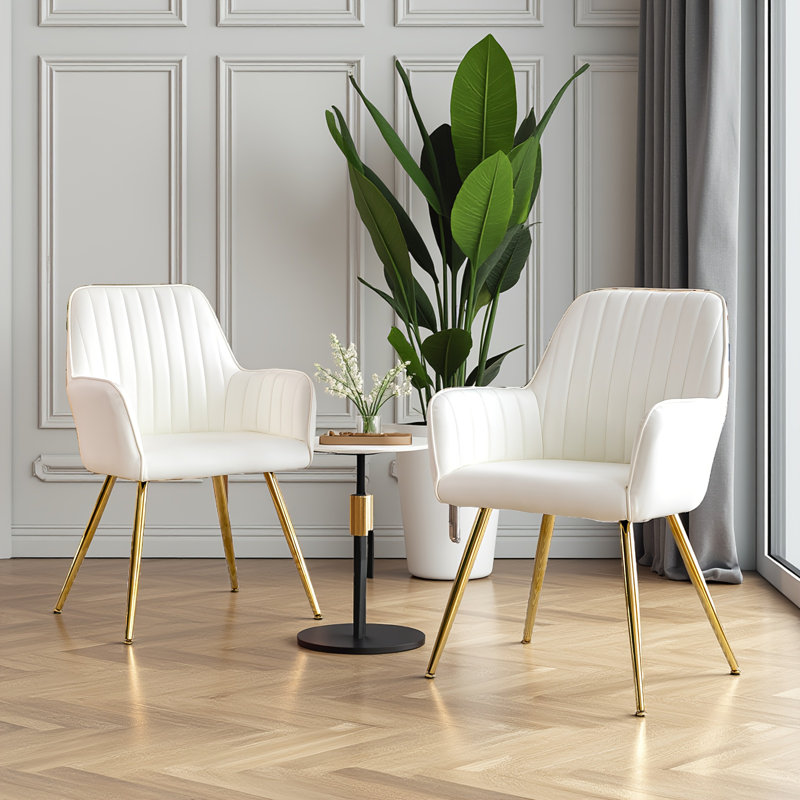 Ensemble de 2 chaises de salle à manger - dossier moyen avec pieds en métal, rembourrage en mousse à mémoire de forme, Doré