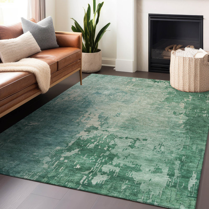 Emerald Abstract Washable Synthetic Area Rug