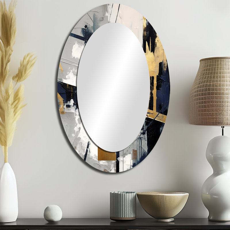 Grey And Gold Impressions Transcendent II - Large Oval Wall Mirror On Metal, 36" x 24"