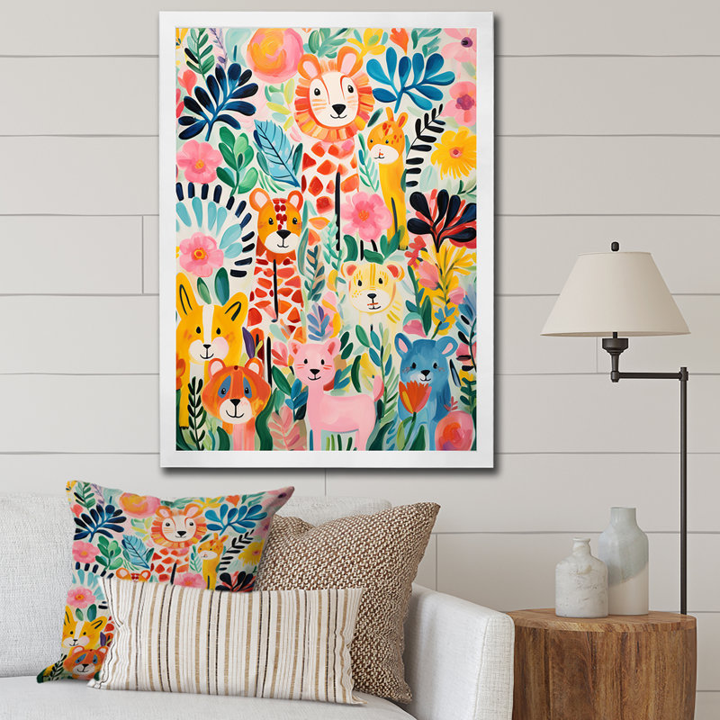 Motif d'animaux de chambre de bébé coloré IV - reproductions encadrées, Cadre photo blanc, H 44 po x l 34 po x P 1,5 po