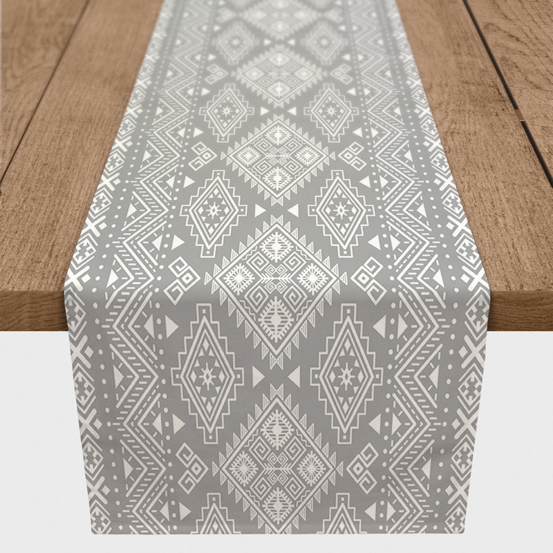 Almontiser Rectangle Geometric Polyester Table Runner, 72'' x 16'', Black