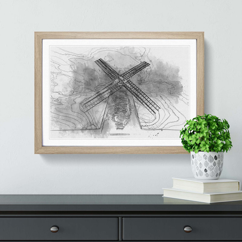 Halnaker Windmill in Chichester in Abstract - Picture Frame Graphic Art Print, 48cm H x 65cm W x 2cm D, Oak Framed