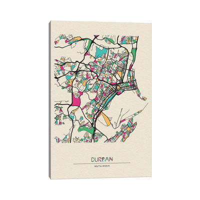 " Durban, South Africa Map " by Ayse Deniz Akerman