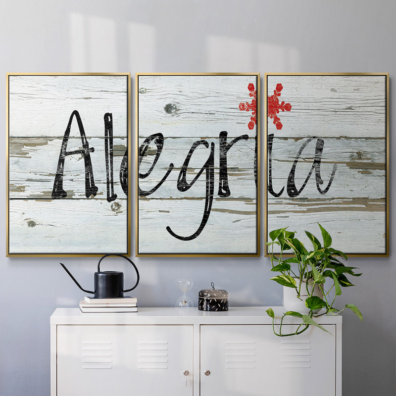 Alegria, peinture sur toile 3 pièces, H 24 po x l 48 po, Encadrement doré