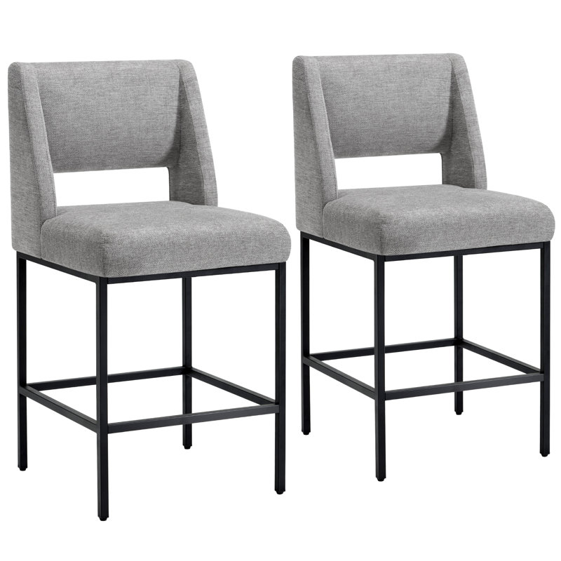 Tabouret de comptoir moderne avec cadre en métal Jenie, Lin gris