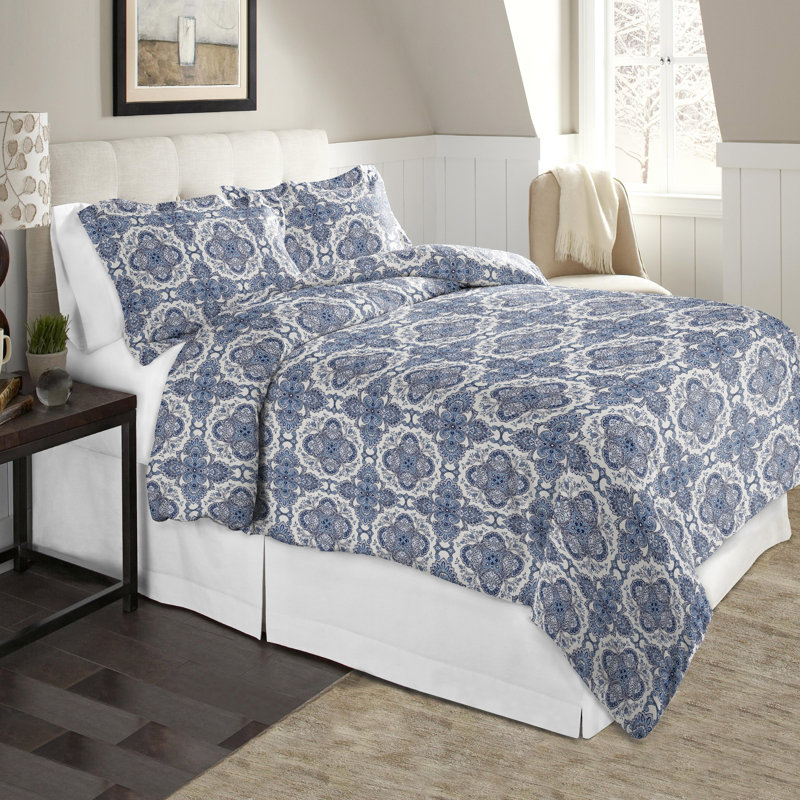 Queen Alpine Blue Cotton Flannel Deep Pocket Sheet Set