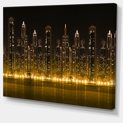 Modern City with Illuminated Skyscrapers Cityscape, reproduction de photo sur toile tendue