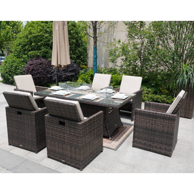 Ensemble de table de foyer d'extérieur long avec coussins 71 "pour personnes 71" avec coussins Aerolyn