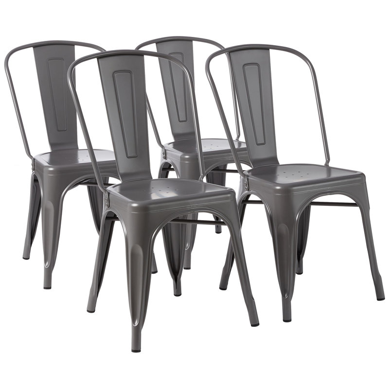 Chaises de salle à manger en métal, 4 pièces, gris foncé, 20,1 po x 17,1 po x 33,5 po