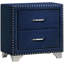 Grande chambre 4 pièces en bleu pacifique avec tête de lit à oreilles, capitonnage à boutons sur la table de chevet, commode 6 tiroirs et miroir bleu