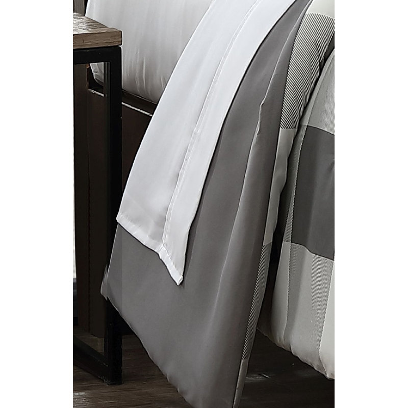 Ensemble d'édredon réversible tissu écossais Buffalo, Gris, Édredon de très grande taille et 6 pièces suppl