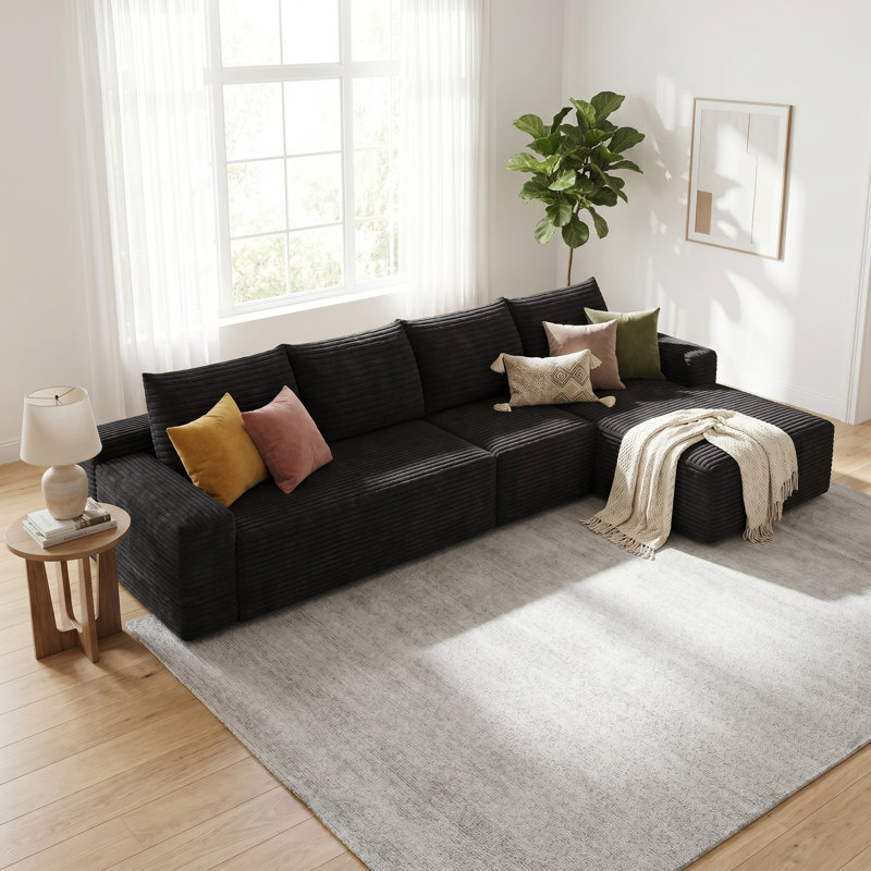 Canapé modulaire en forme de L de 135 po avec méridienne droite, canapé modulaire moderne avec assise profonde, canapé rembourré en velours côtelé moelleux pour le salon et la chambre à coucher, aucun assemblage requis