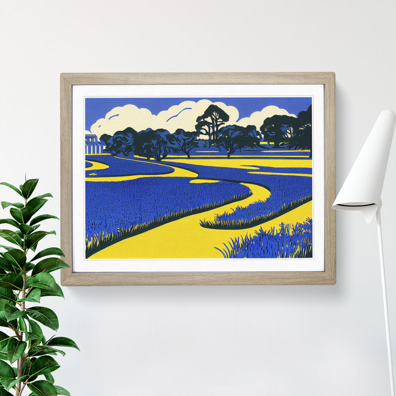 Pop Bluebell Field 1 Piece Single Picture Frame Painting, 25cm H x 34cm W x 2cm D, Black