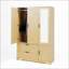 Armoire 4 portes avec miroir et DEL, armoire de rangement en bois avec tablettes réglables et 2 tiroirs, finition naturelle