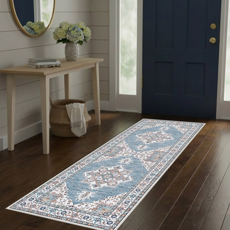 Laura Ashley Florence Imagine Printed Chenille Machine Washable Rugs, Blue, 2'2" x 6'