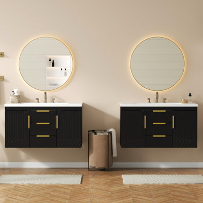 Armoire de salle de bain murale 72 po, 2 tiroirs, armoire de rangement flottante en bois massif