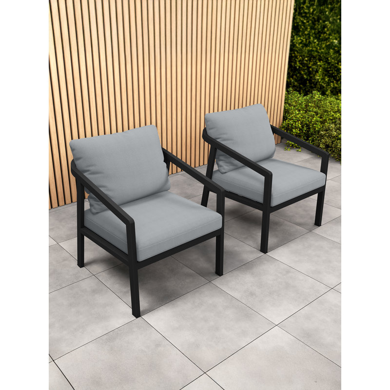 Chaises de patio 2 pièces en aluminium toutes saisons avec coussins épais, résistantes à la rouille pour le jardin, la terrasse, le balcon, le porche et la cour