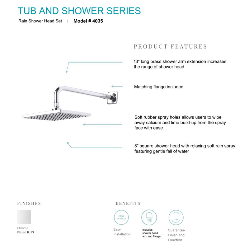 Rain Fixed Shower Head 2.0 GPM GPM