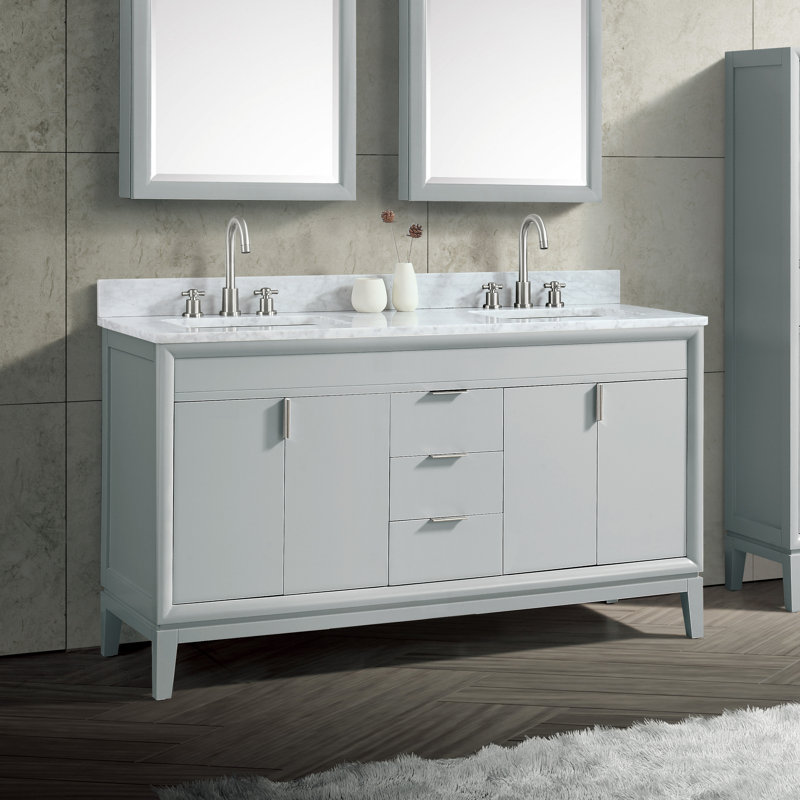 Base de meuble-lavabo double 60 po Emma, Gris colombe / nickel poli
