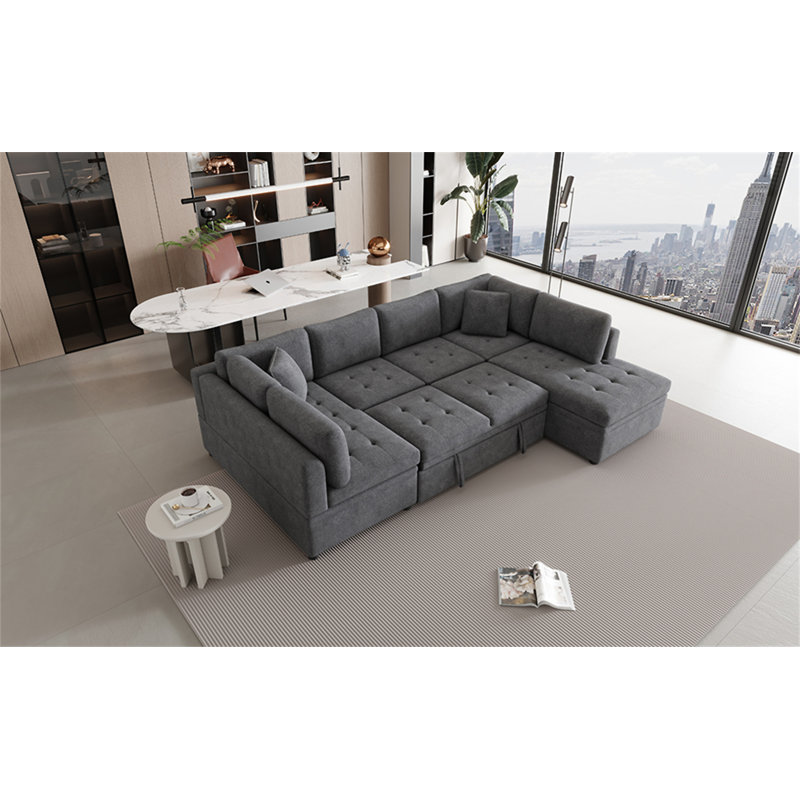 Canapé-lit modulaire surdimensionné en U de 117,3 po avec deux coussins décoratifs pour le salon
