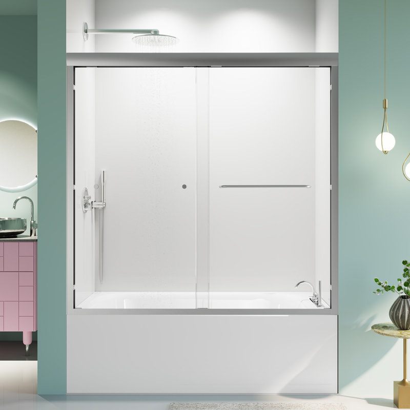 56"-60"W*58" H  Semi-Frameless Double Sliding Tub Door, Bypass Bathtub Shower, Silver