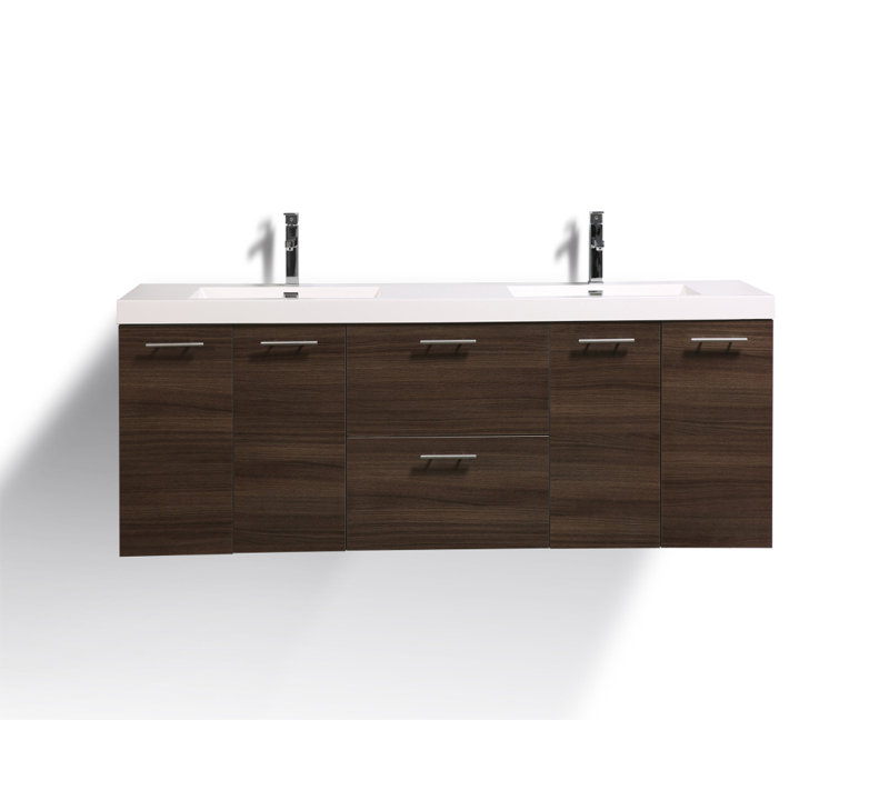 Leffler 84" Wall-Mounted Double Bathroom Vanity Set, Gray/Oak