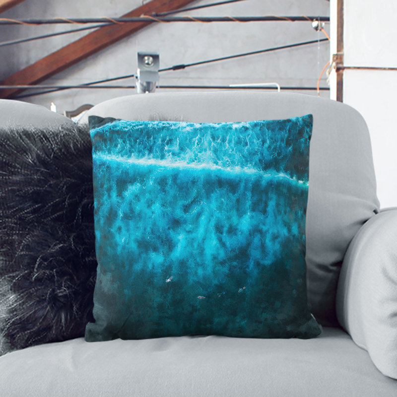 Ocean Surf Painting Cushion with Filling, 40cm H x 40cm W x 15cm D