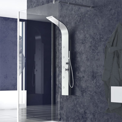 LANERI CHICAGO 4-Way Hydromassage Shower Panel with Waterfall, Brushed Steel, 150 x 21 cm