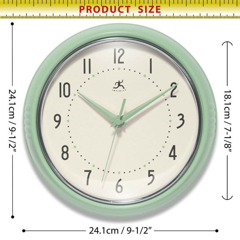 Horloge murale ronde Desdra, 9,5 pouces, Petit, Brume des prés