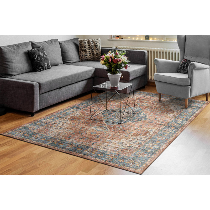 ELISE 2,6 x 7,6 6305-351 rouge / bleu / beige, Tapis de couloir 2 pi 6 po x 7 pi 6 po