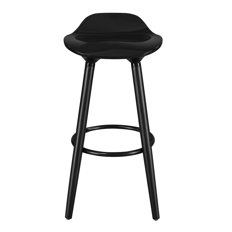Noir Black Retro Chic Bar Stool with Metal & Wood Accents