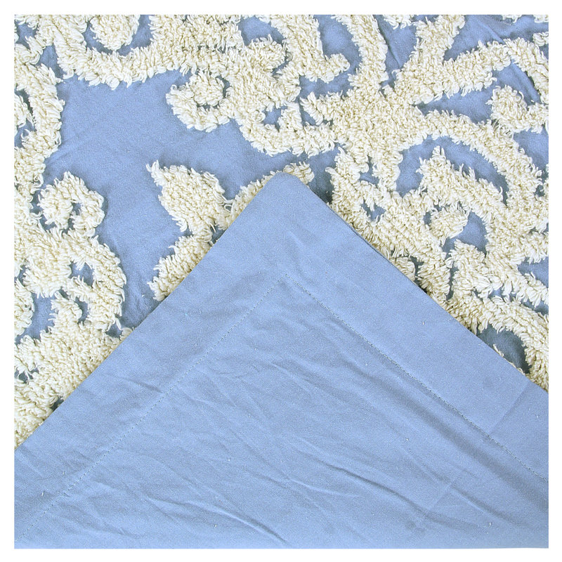 Florence Standard 100% Cotton Floral Pattern Coverlet/Bedspread with Sham Set, Blue, Queen Bedspread + 2 Standard Shams