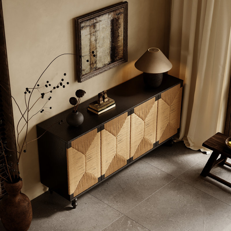 Meuble télé avec buffet en bois brossé et en ruppie maritime Accent