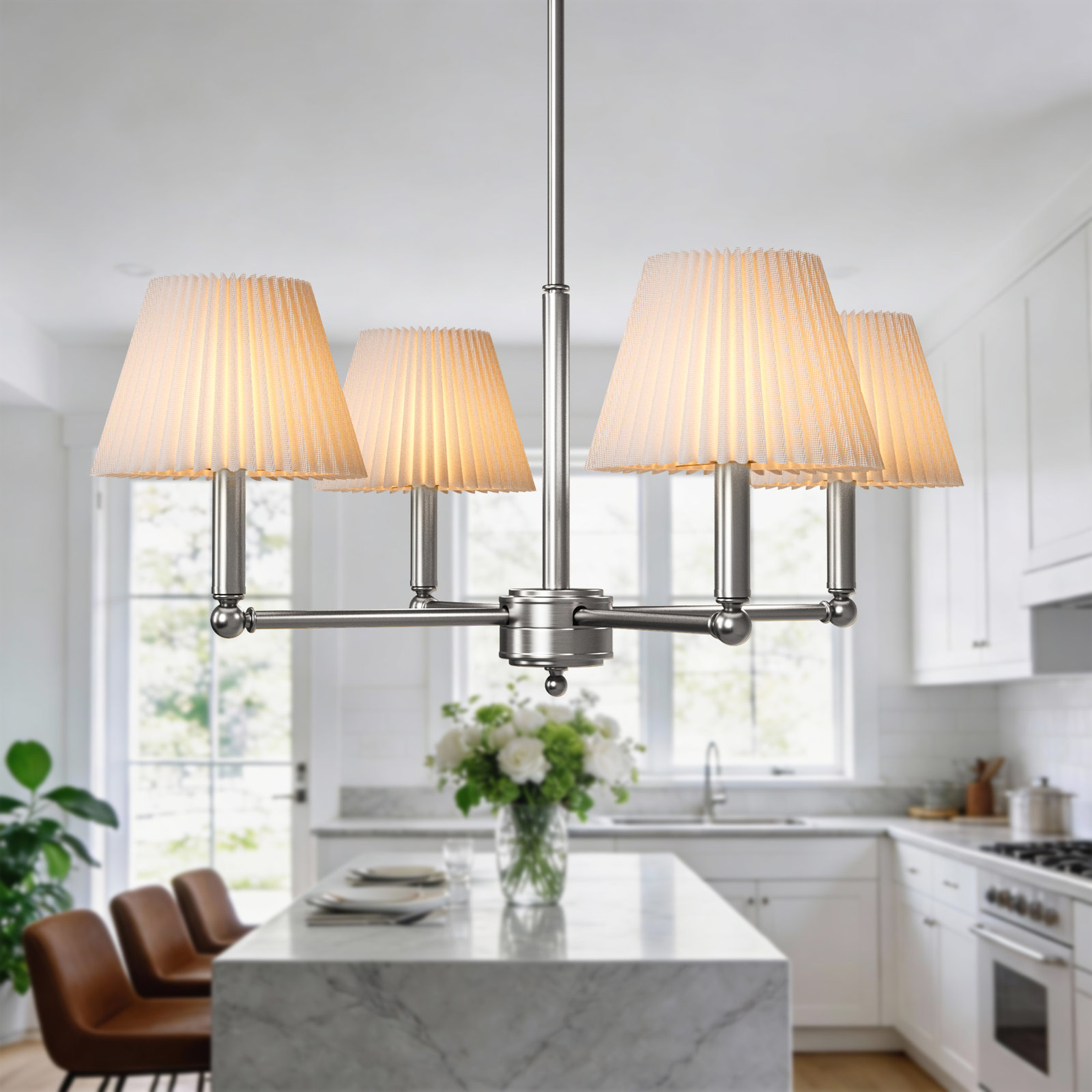 Costa Wrought Iron 4-Light Chandelier, Brushed Nickel