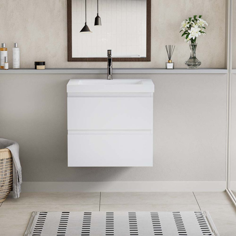 Meuble-lavabo simple 23,63 po avec plateau en résine Hazrudin, Blanc