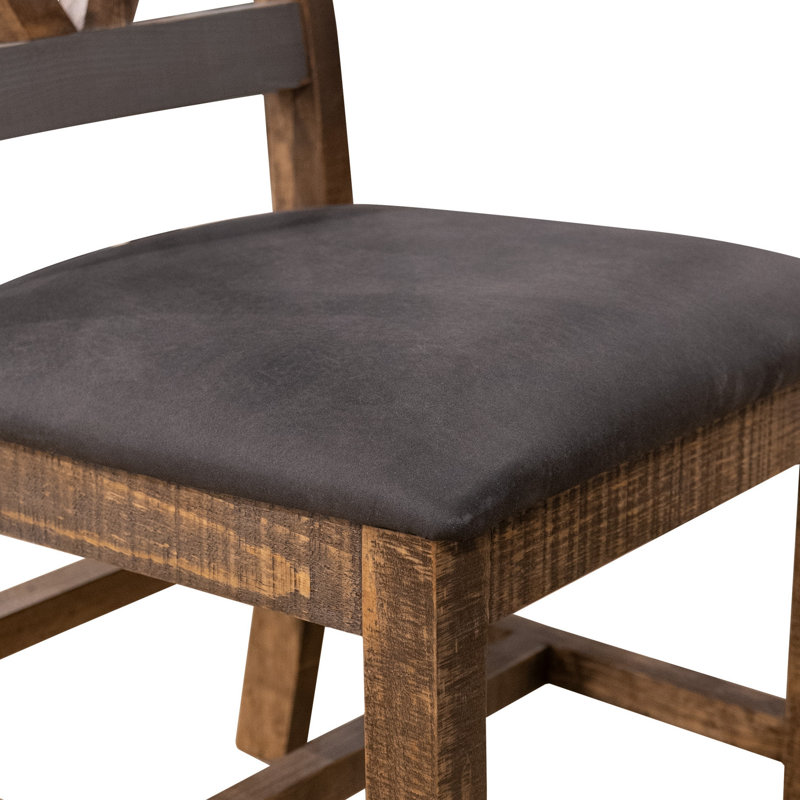 Ensemble de 2 chaises d'appoint de salle à manger Pola, dossier découpé, gris, bois massif brun