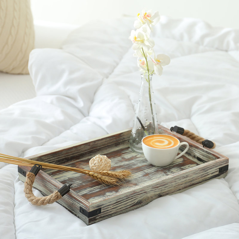 Wood 2 Piece Serving Tray Set, Brown