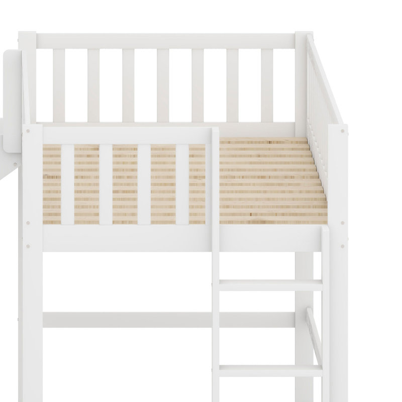 Lit mezzanine bas avec échelle et toboggan, White