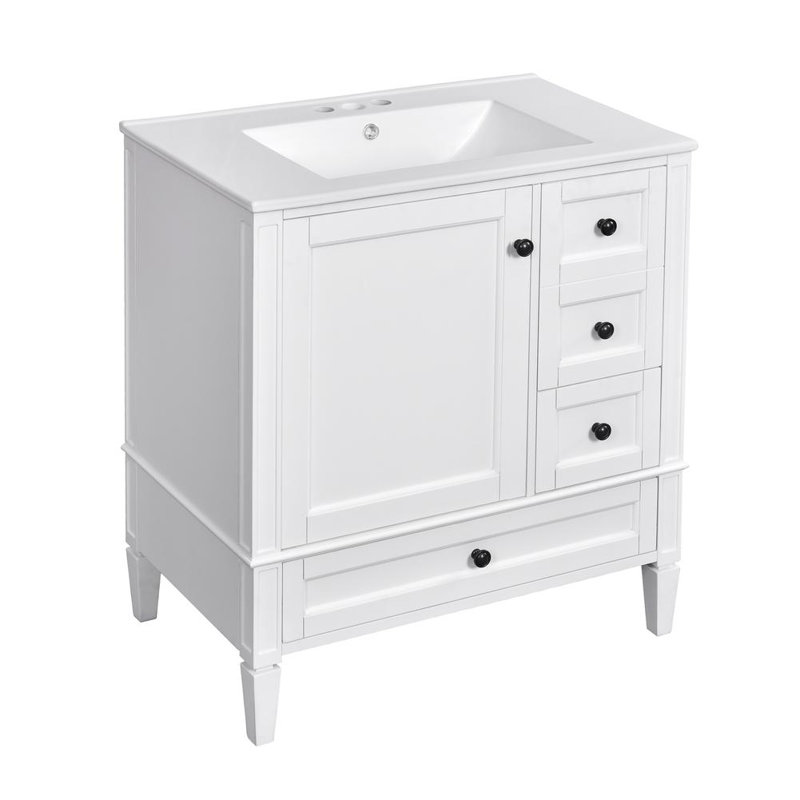Bathroom Vanity With Sink, White/White